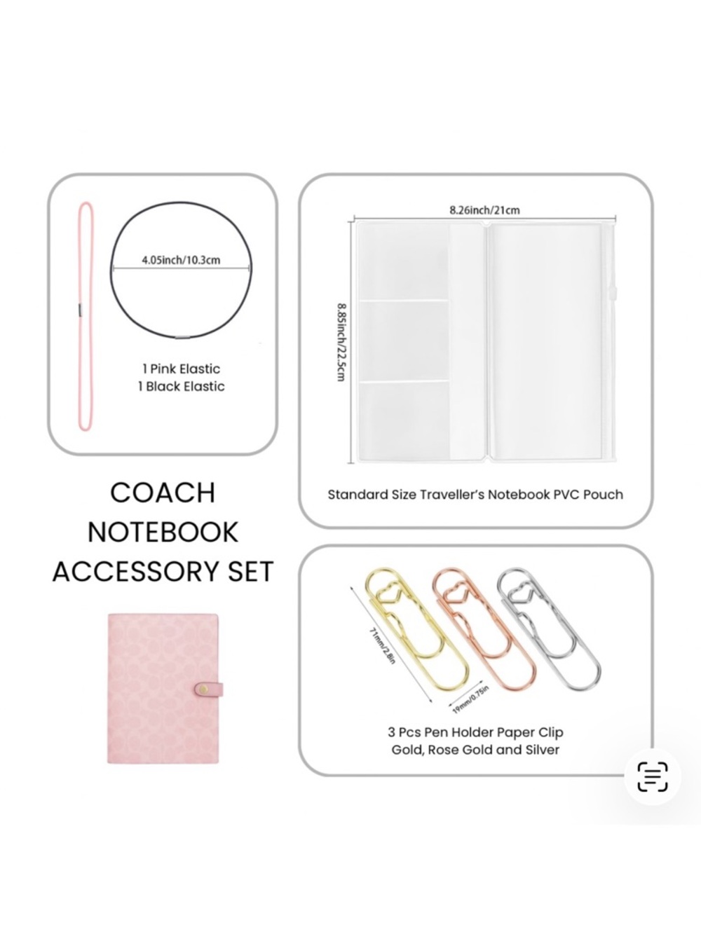 Coach Compatible Notebook Accessory Set with Gold, Rose Gold & Silver Clips